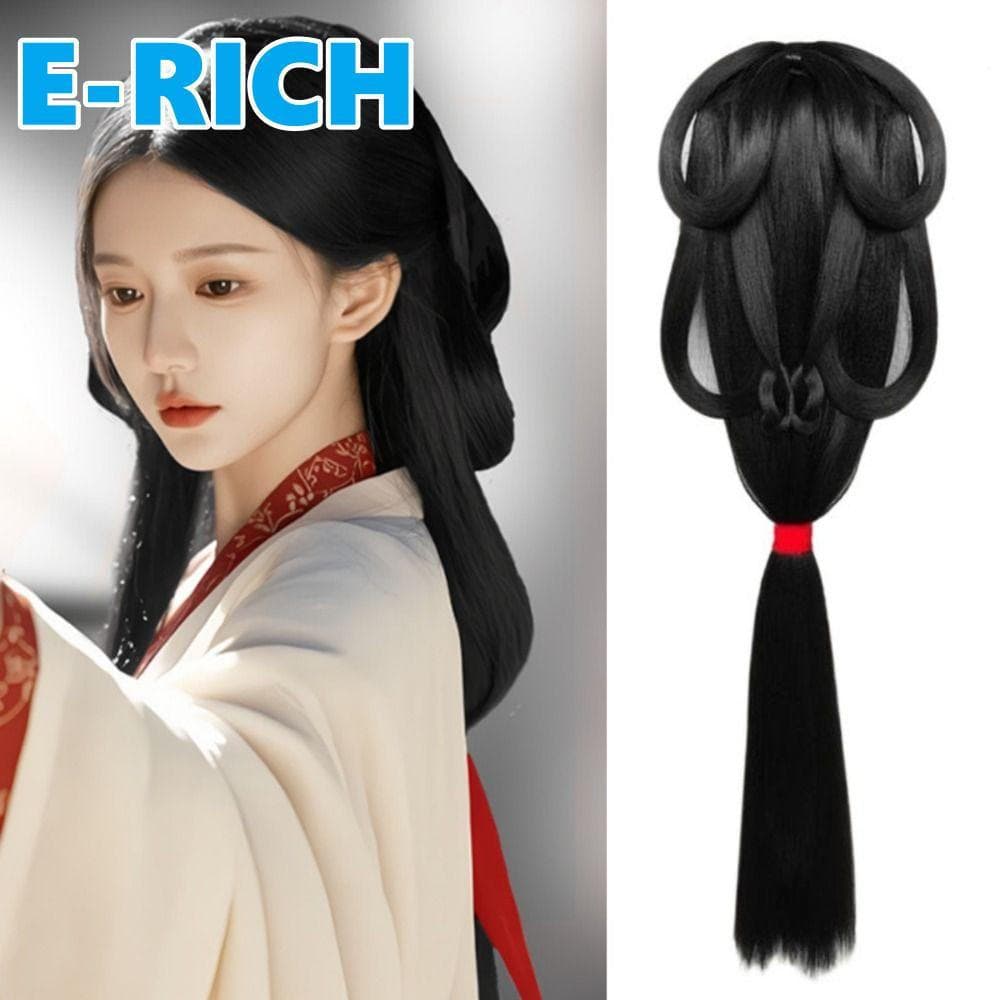 ERICH1 Feminino Hanfu Perucas , Peruca Preguiçosa Traje Chinês Antigo , Preto Falso Bandana