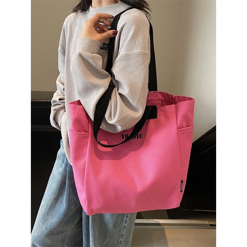 Simples cor sólida bolsa de lona estudante classe Tutorial saco portátil All-Match moda feminina lazer viagem Commuter s