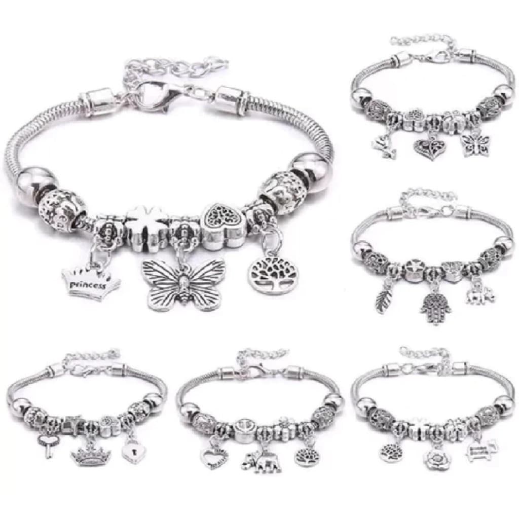 1/2/3 Pulseiras Femininas Com Berloques Prata – Estilo Moda/ Presente Delicado/ Modelo Sortido
