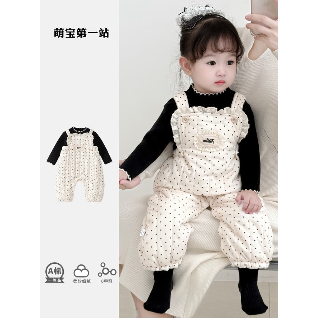 Bebê menina outono inverno mais terno de veludo 6 meses bonito Super bonito macacão de bolinhas passeio de duas peças