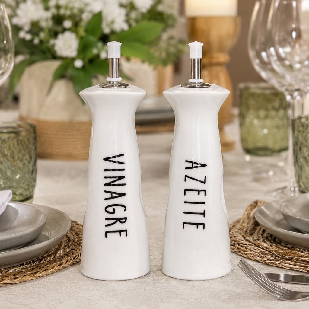 Kit 2 peças Azeiteiro Vinagreiro Ceramica Oasis Bico dosador 250 ml