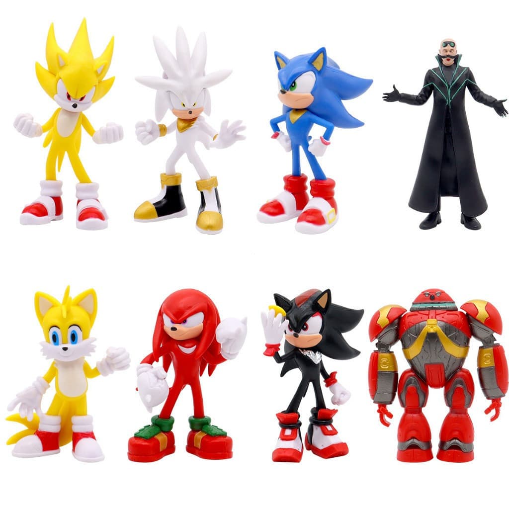 Conjunto de 8 peças, 12 cm, personagens do jogo "Sonic the Hedgehog: Tails", incluindo Tails, Knuckles, Aesdina e Dr.