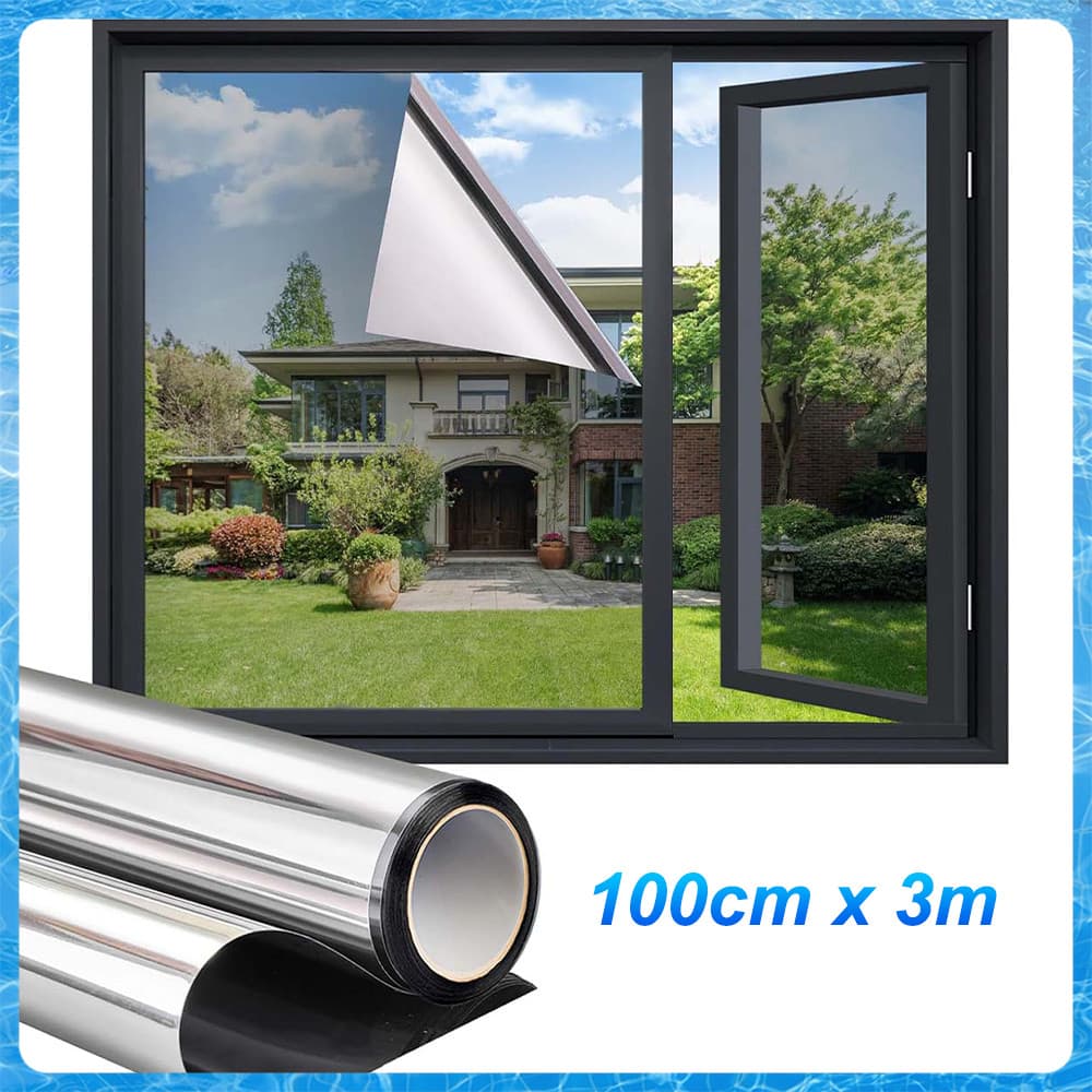 Película Espelhada Prata 100 x 300cm Residencial – Refletiva, Controle Solar, para Portas e Vidros