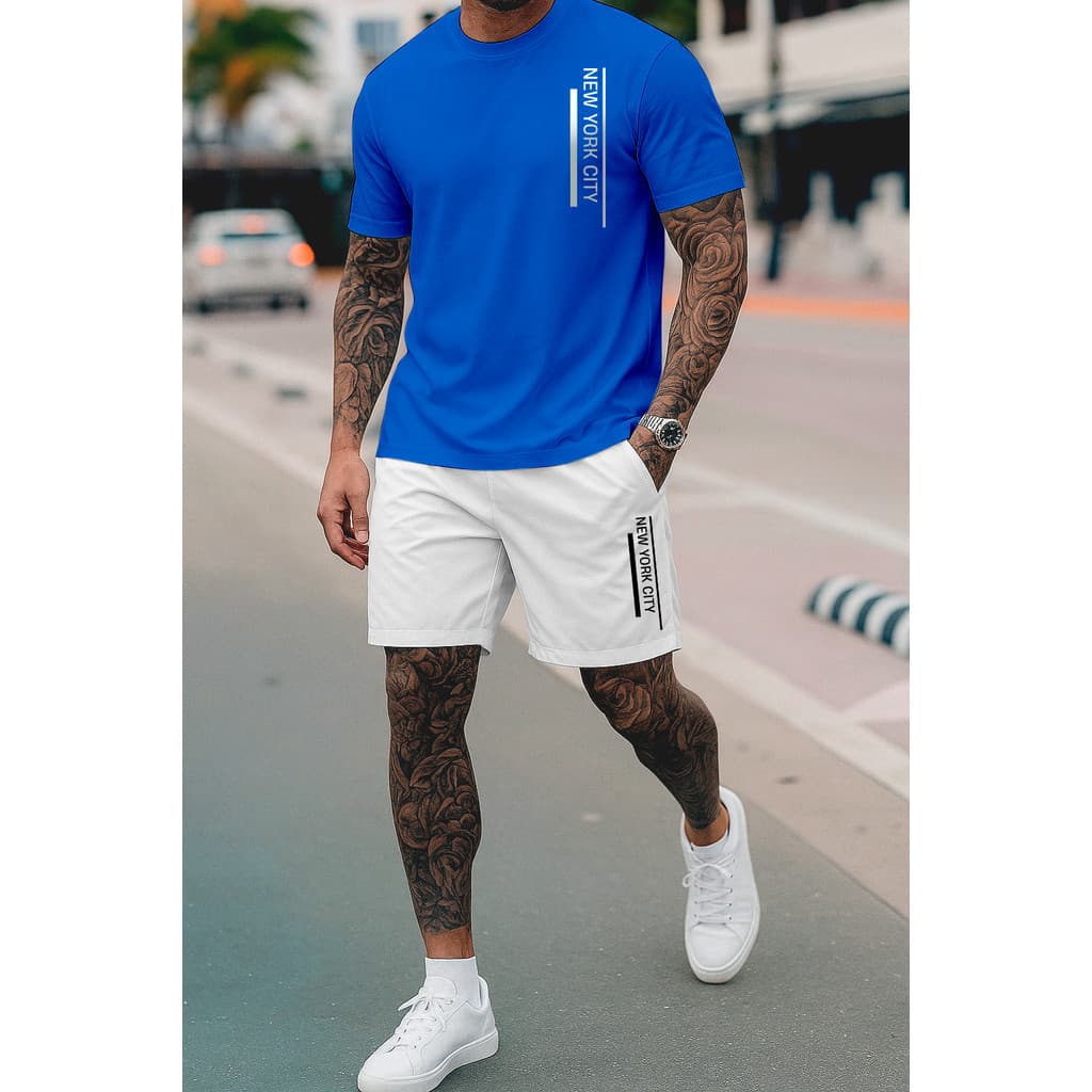 Kit Camiseta e Short Streetwear New York City lateral Camisa de Algodão 26.1 Premium