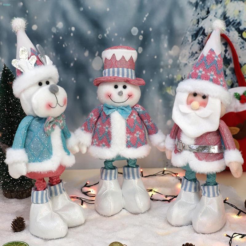 Decoração De Natal Em Cores Doces De Papai Noel-Boneca Retrátil Rosa De 43 Cm Para Férias