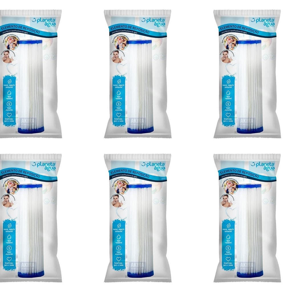 KIT 06 un Refil Plissado 10" Código 1044A  Compatível com Aparelhos: Carcaças BIG 10" Planeta Água
