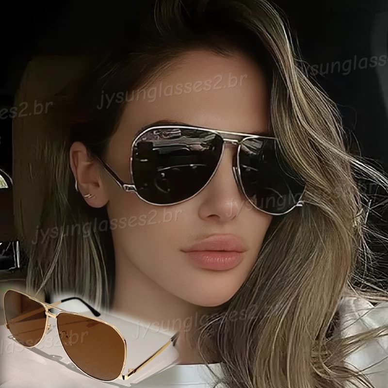 Óculos de proteção UV estilo aviador com armação de metal grande