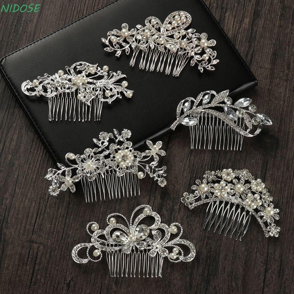 Pente De Cabelo De Noiva NIDOSE Feminino Meninas Flor Folha Enfeites Pérolas De Cristal