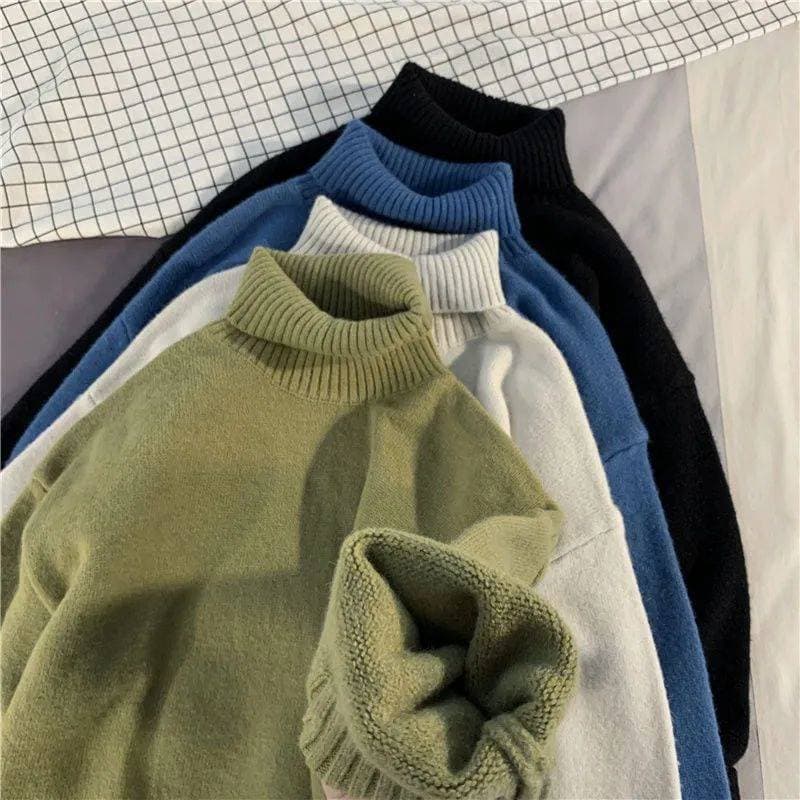 Outono inverno ins estilo Hong Kong masculino cor sólida gola alta camisola versão coreana solta na moda casal estudante