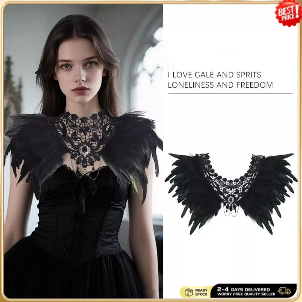 Xale De Penas Pretas , Renda Gótica , Envoltório Bordado , Autêntico , Acessório De Fantasia De Cosplay Para Festa De Ha