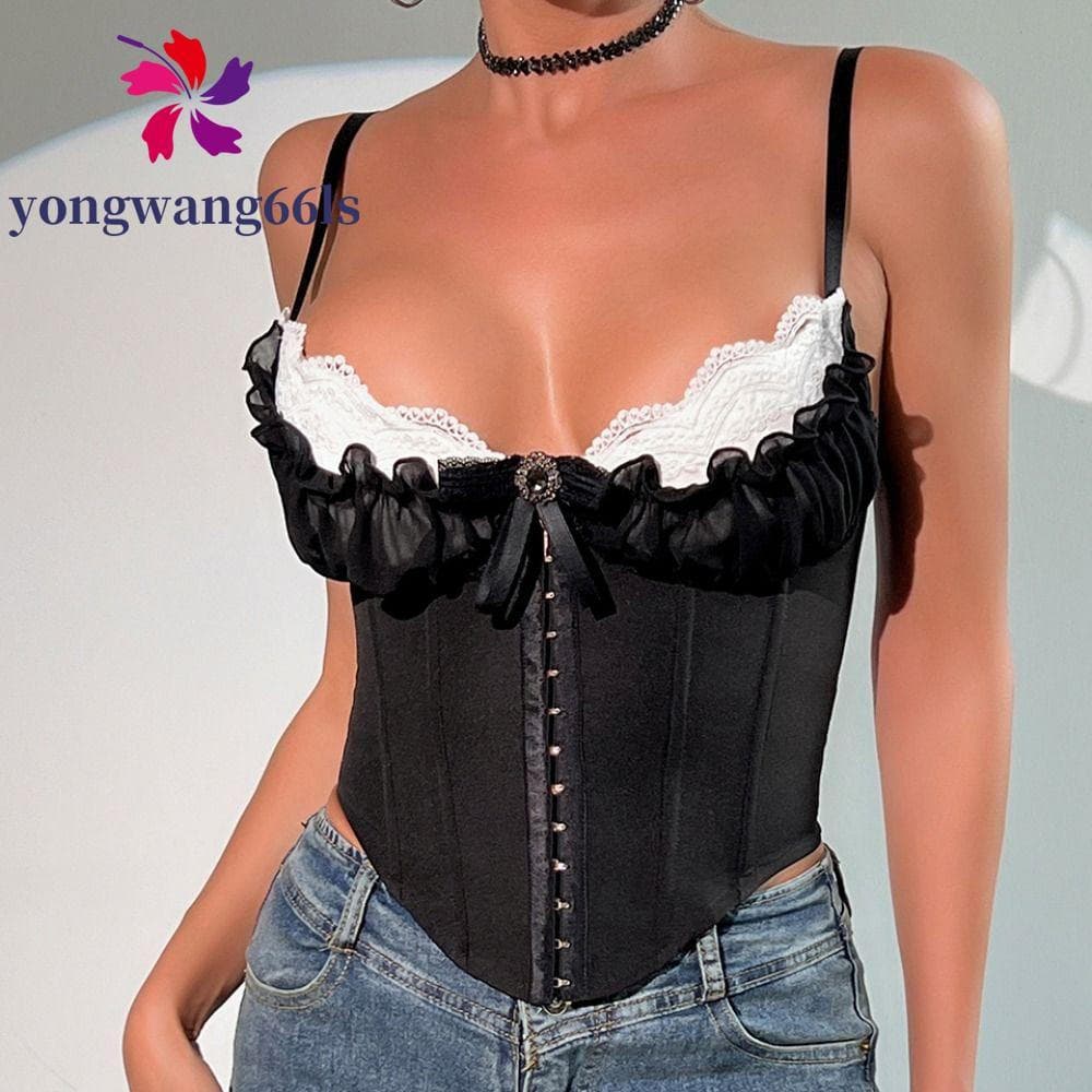 YONGWANG Camisola De Renda Flor , Espartilho Com Babados E Laço , Regata Fivela Sem Mangas , Tops Curtos Finos Para Viag