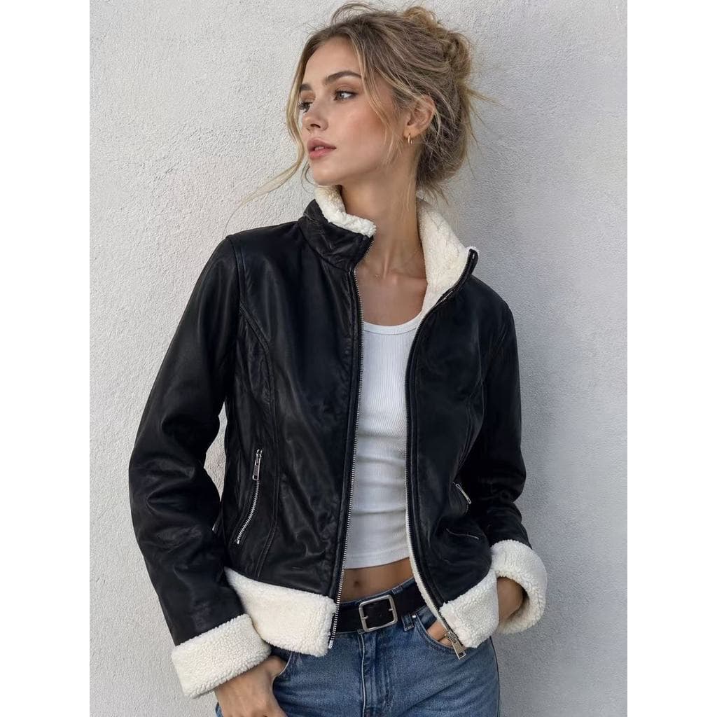Jaqueta Couro Casaco Preto Feminina Blusa Com Zíper Impermeavel Premium Luxo  Estilosa Moda Inverno