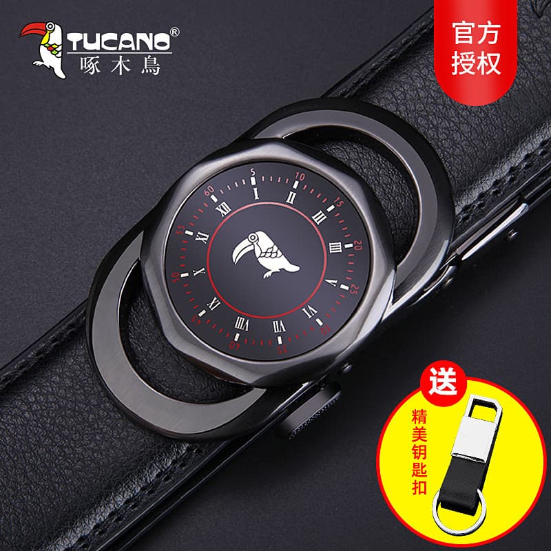 Woodpecker cinto masculino de couro genuíno fivela automática cinto de negócios Casual cinto de couro elegante All-Match
