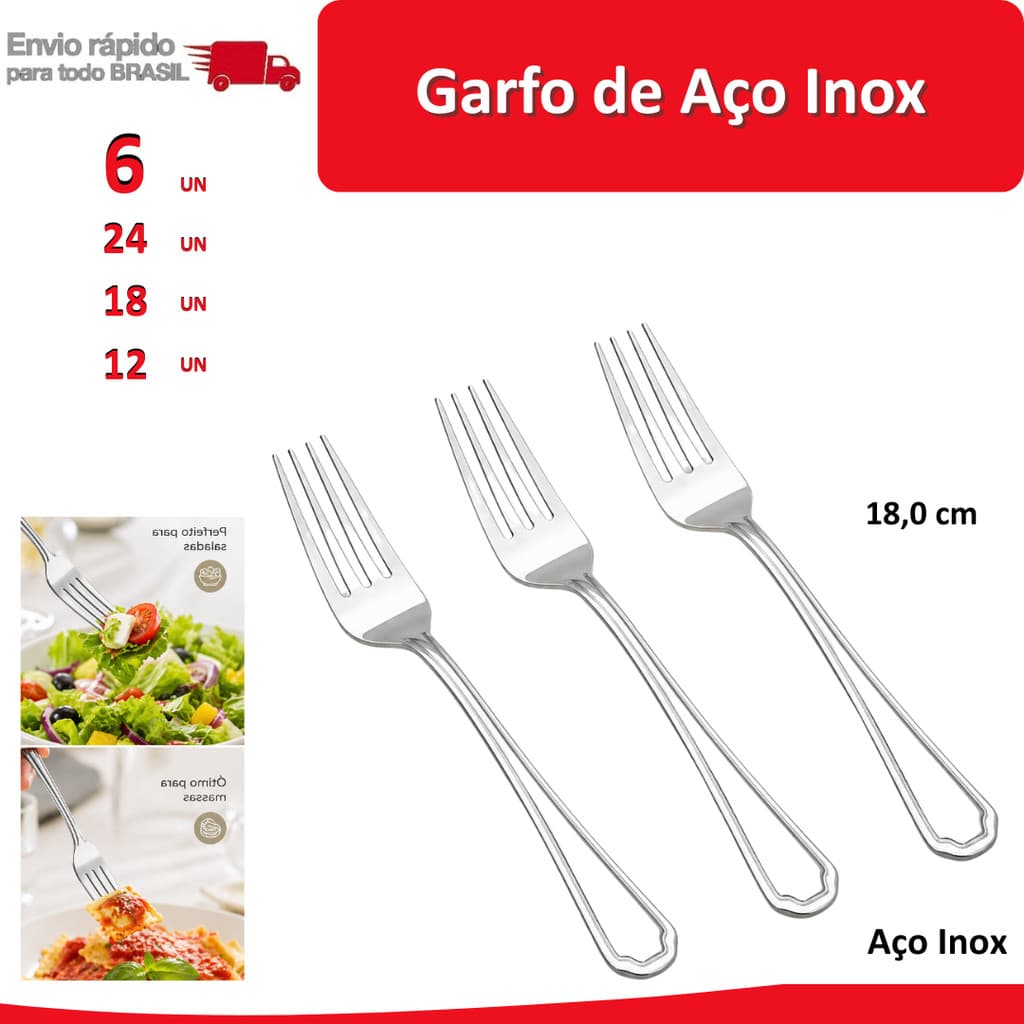 24/18/12/6 Garfo de Aço Inox Mesa Cozinha Jantar restaurante talher colher faca churrasco bife