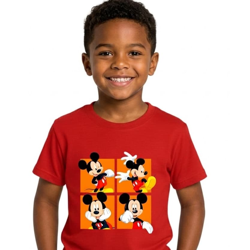 Camiseta Mickey Mouse Infantil e Adulto Disney 100% Algodão Premium Festa Aniversário Criança