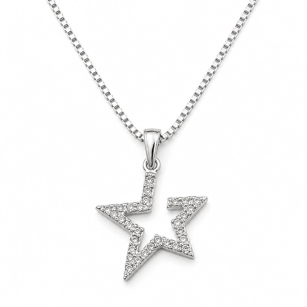 Colar Estrela Cravejada Vazada Prata 925