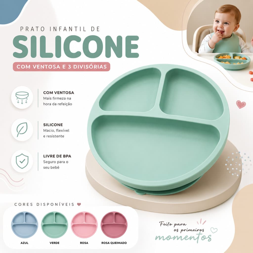 Pratinho Infantil Silicone Antiderrapante Com Ventosa Para Bebe