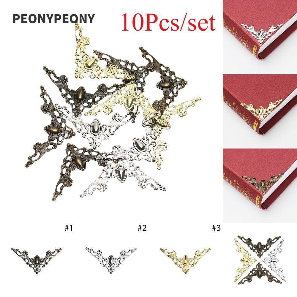 PEONY 10 Pçs/set Suportes De Canto Vintage Artesanato Móveis Hardware Scrapbook Álbum Pastas Bronze Antigo