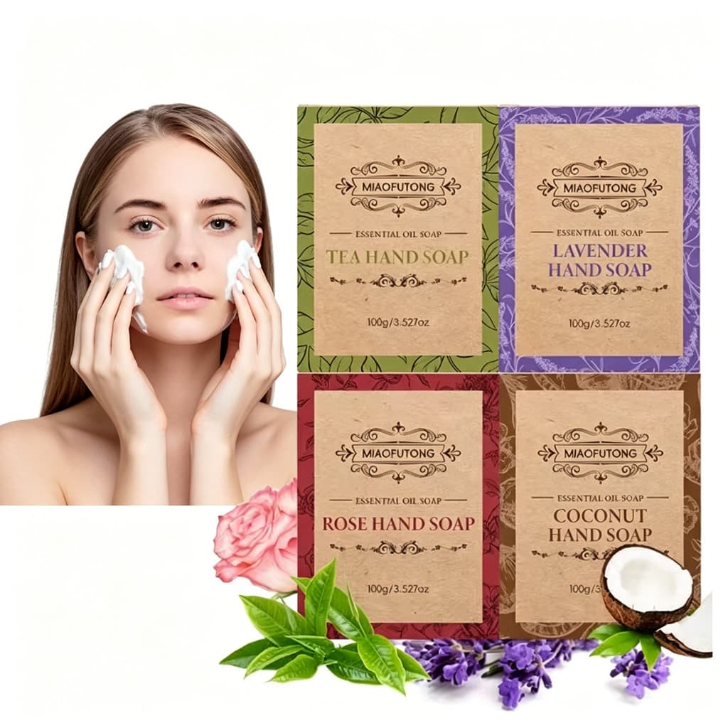 4 Pacotes De Sabonete Fosco De Lavanda-4 Óleos Essenciais De Tea Tree De Coco-Caixa De Papel Kraft Para Presentes E Expe