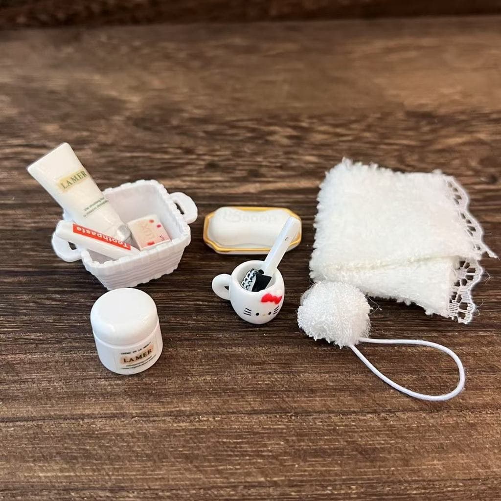 Casa de boneca em miniatura Mini simulação KT branco produtos de higiene pessoal cosméticos jogar casa brinquedos do ban
