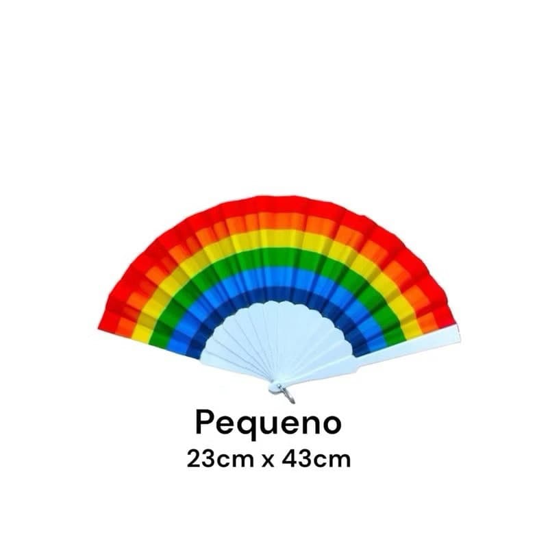 Leque de Plástico Arco Íris 43cm p/ Festa Carnaval Decoração LGBT