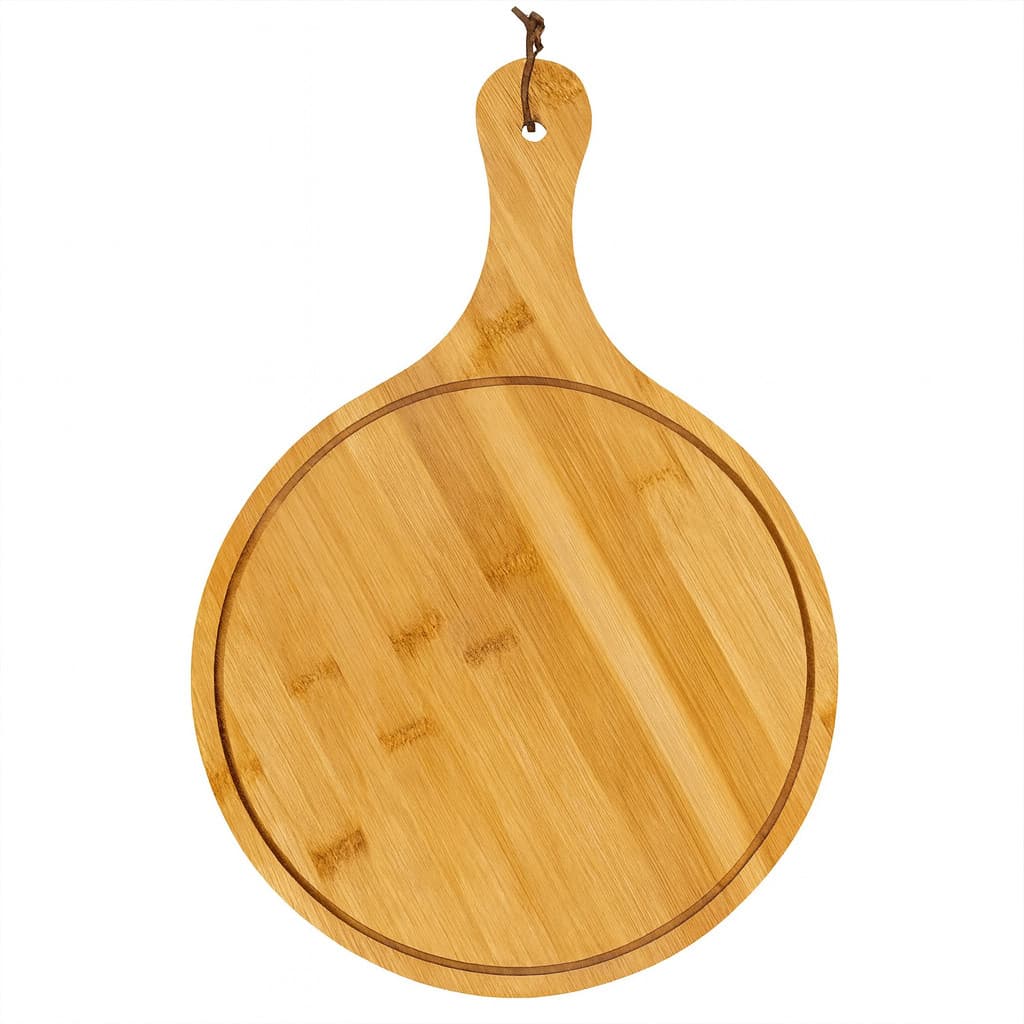 Tábua Bambu Redonda Servir Churrasco Frios Carne Cozinha 37x26cm Com Alça Grande