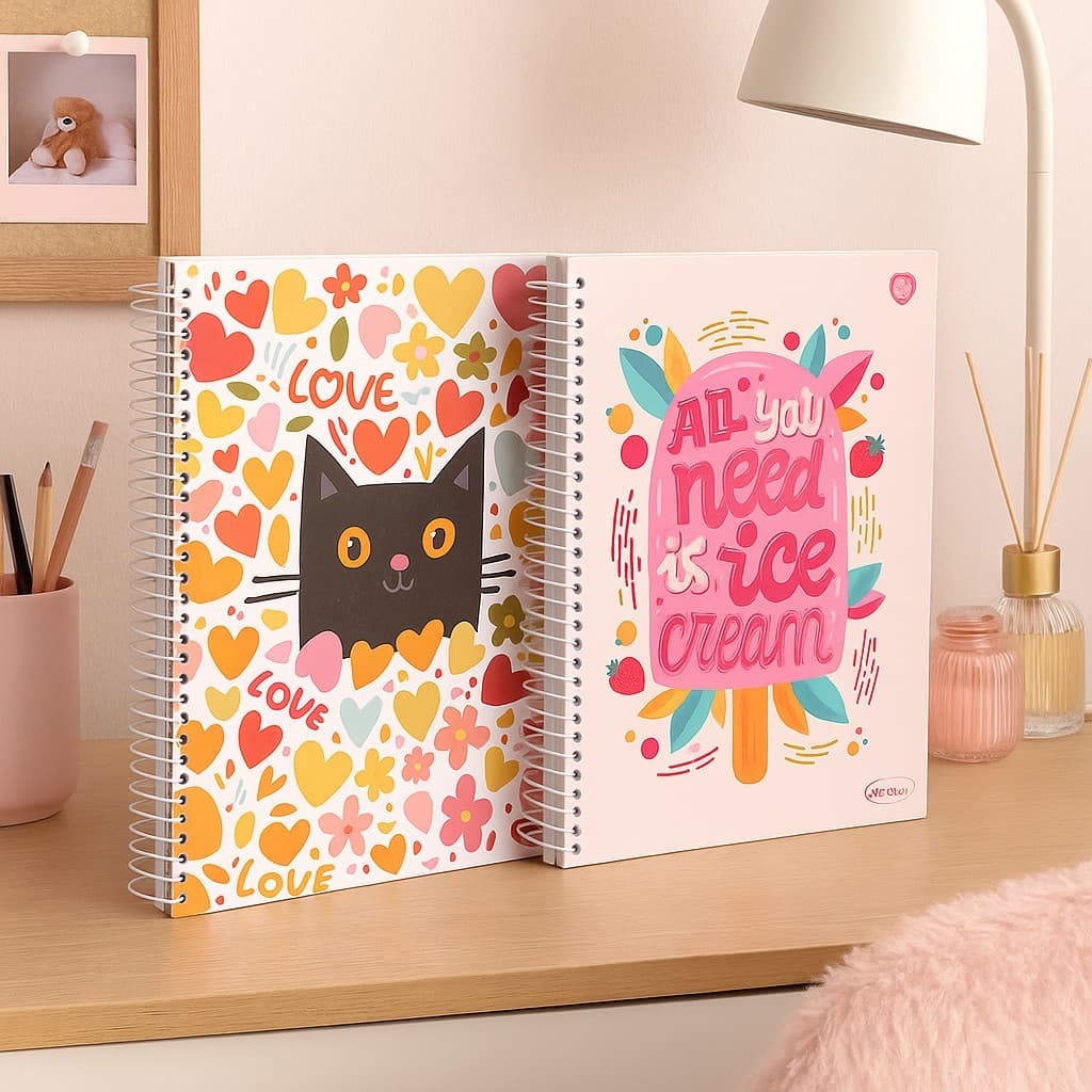 Caderno Grande Universitário Love Capa Dura Feminino 10 Matérias Animativa
