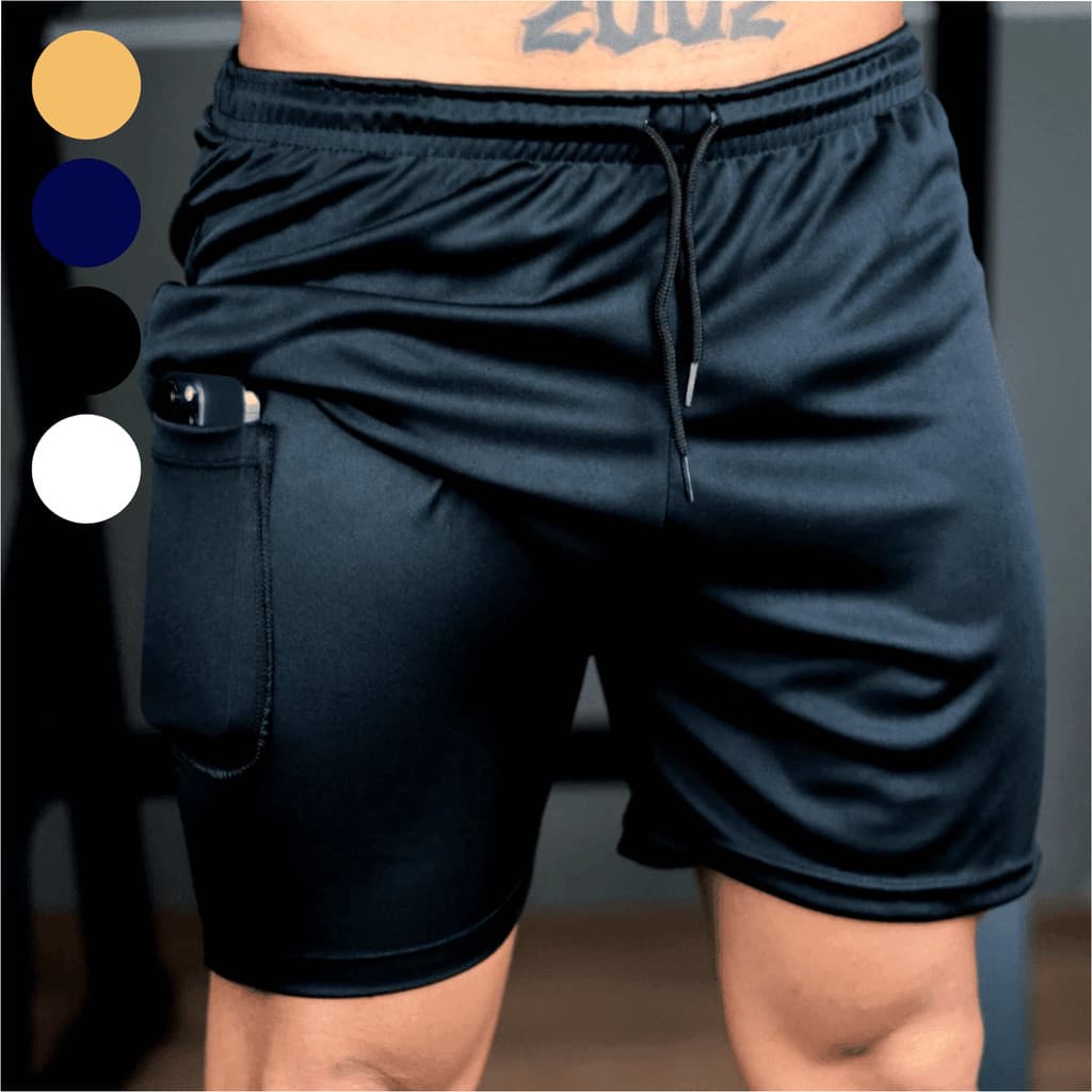 Bermuda Shorts 2 em 1 Masculino Compressão Corrida Musculação Academia Dry Fit/ Helanca
