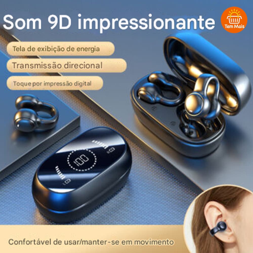 Fone Bluetooth Clip Esportivo 2026 Não Intra Auricular Bateria Durável Design Seguro Proteção Auricular