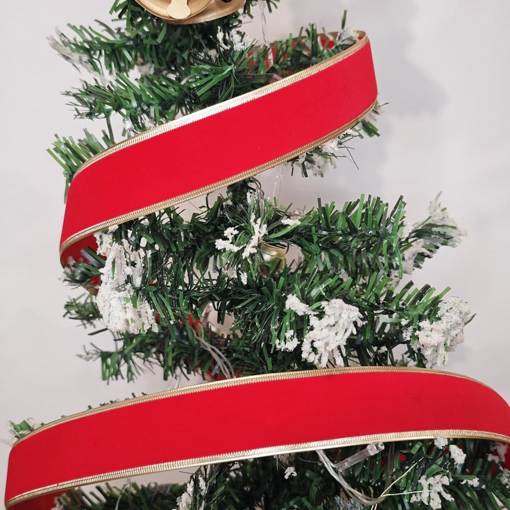 FITA VERMELHA VELUDO ARAMADO 2 METROS 36MM NATAL DECORAÇÃO PRESENTE ÁRVORE 5053-1052