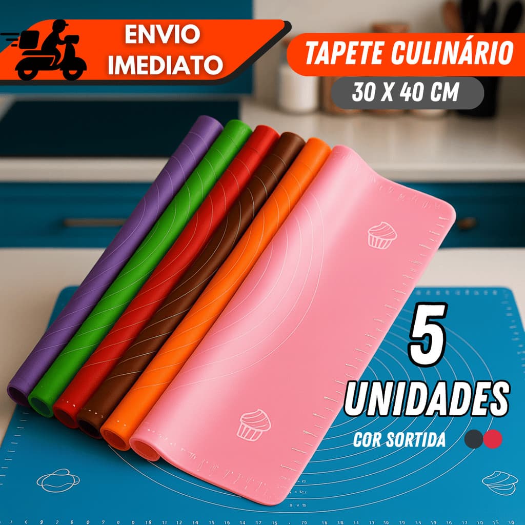 Kit1/2/3/4/5 Tapetes Culinários Silicone Antiaderente 30x40 cm Abrir Massas Confeitaria Cozinha Reutilizável