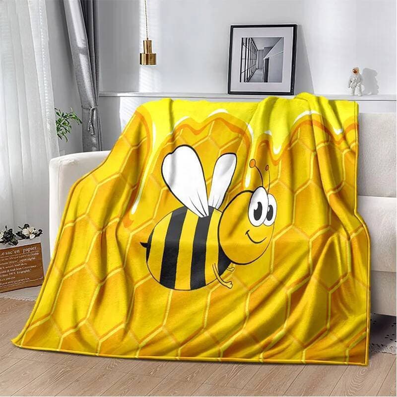 Cobertor de Pelúcia Macio 3D com Estampa de Abelha, Manta de Flanela para Sala de Estar, Quarto, Cama e Sofá RFQH