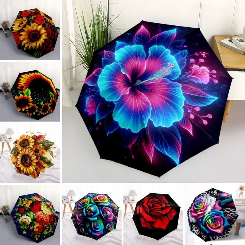 Guarda-Chuva Dobrável Floral Clássico UPF50 + Mini Bolso À Prova D'água Anti UV Ao Ar Livre Diariamente