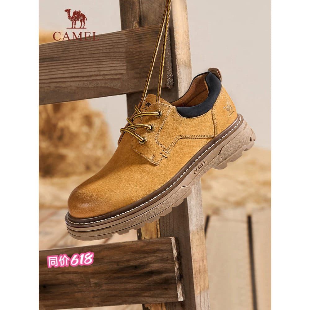 Camel sapatos masculinos verão 2026 britânico baixo-Top macacão clássico Retro confortável sapatos de couro casuais dedo