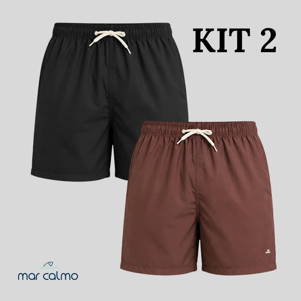 Kit 2 short masculino elastano premium mauricinho 3 bolsos elastano cadarço cru corrida caminhada academia praia surf