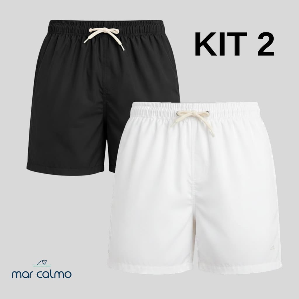 Kit 2 short masculino elastano mauricinho 3 bolsos premium cadarço cru praia corrida caminhada academia