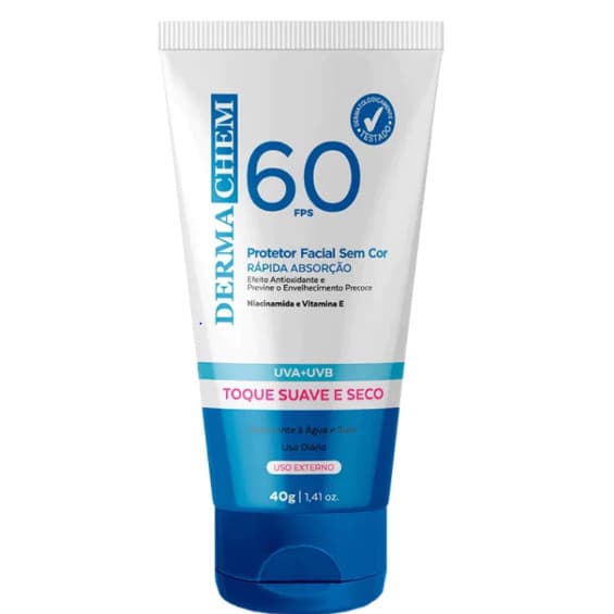 Protetor Solar Rosto FPS 60 Dermachem -Validade 2027 Sem Cor Toque Seco  Rejuvenescedor 40g,