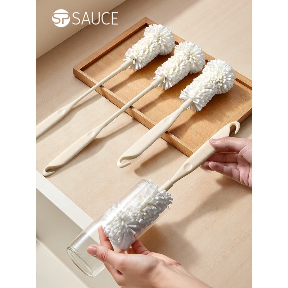 Escova japonesa para copos com cabo longo, escova para garrafas de leite, escova especial para limpeza de copos, ferrame