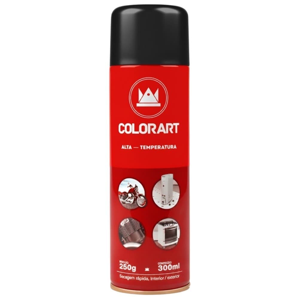 TOP TOP Tinta Spray Alta Temperatura Preto Fosco 300ml Colorart