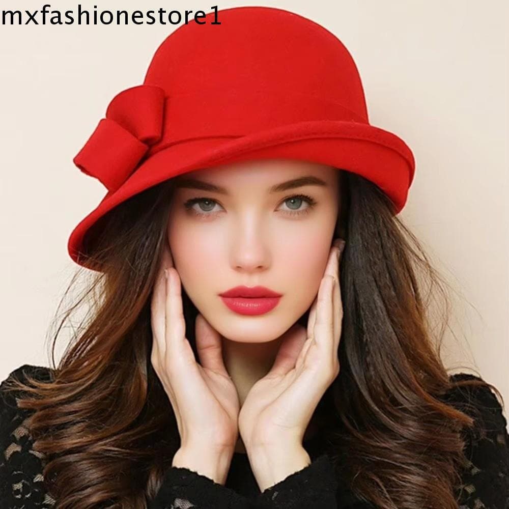 Chapéu Balde De Lã MXFASHIONE , Panamá Com Laço Estilo Francês , Boné Cloche Fedora De Topo Plano Preto