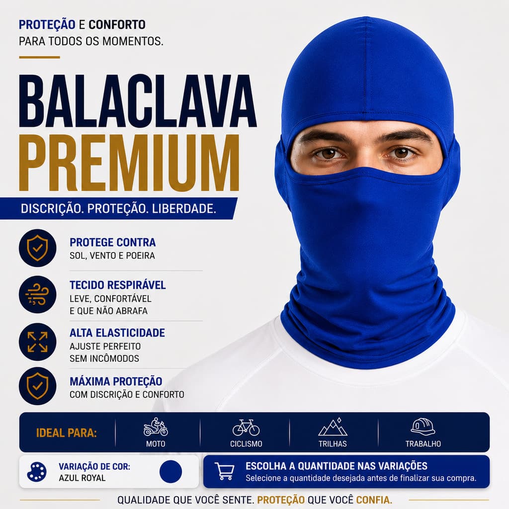 04 Touca Ninja Balaclava Azul Motoqueiros Ciclistas Trabalhos Expostos Proteção Solar raios Térmica