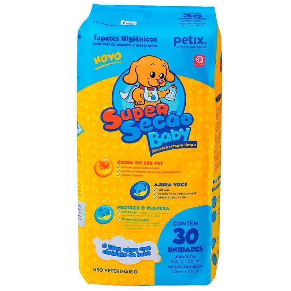 Tapetes Higiênicos para Cães de Pequeno e Médio Porte Petix Super Secão Baby 30 Unidades