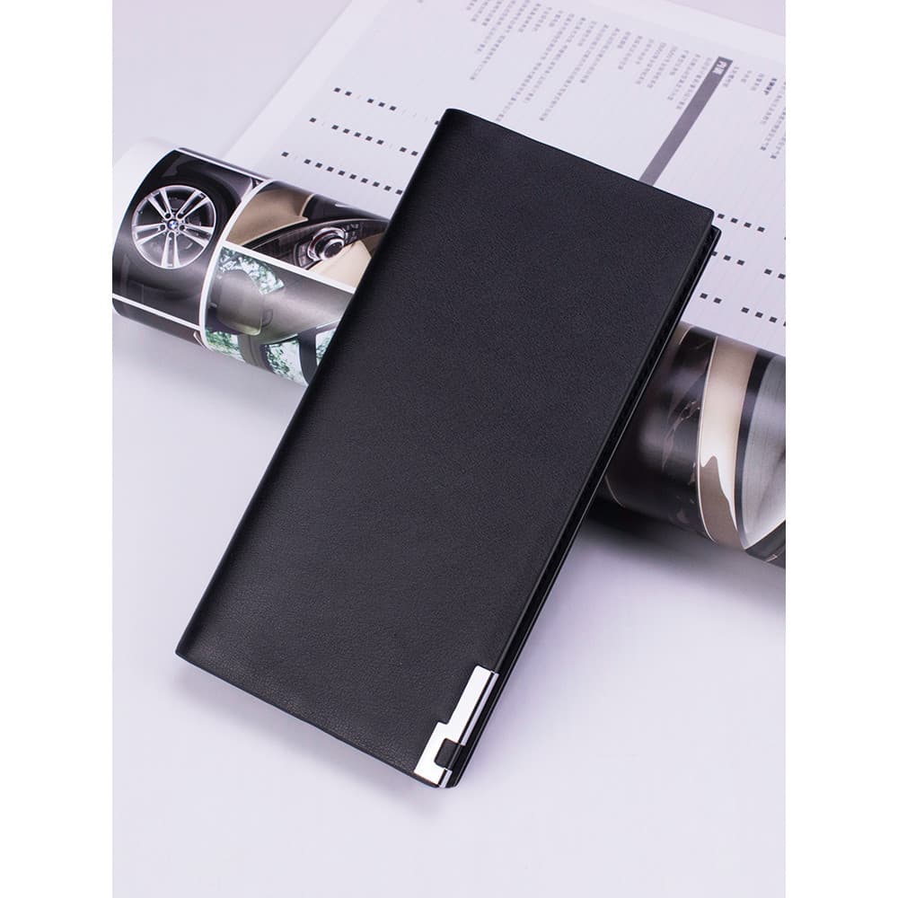 Carteira masculina longa juventude estudante Ultra-fino japonês coreano macio carteira genuína moda negócios simples car