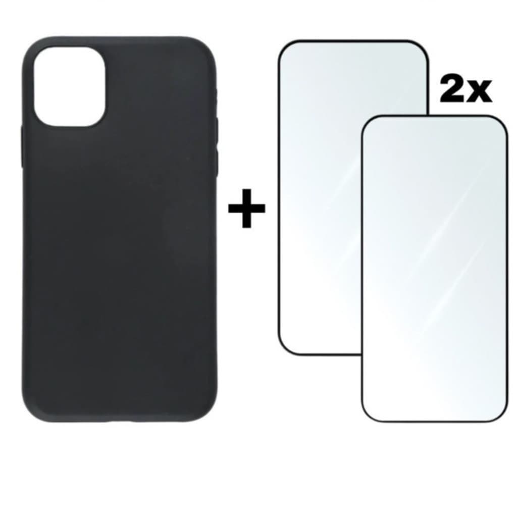 Kit 3em1 Case Preta + 2X Película de Vidro Temperado 3D Para iPhone 11 12 13 14 15 16 17 Pro Max
