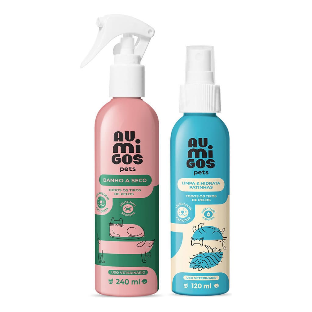 Kit banho Pets: Banho A Seco 240ml + Limpa Patinhas 120 Ml Au.migos Boticario