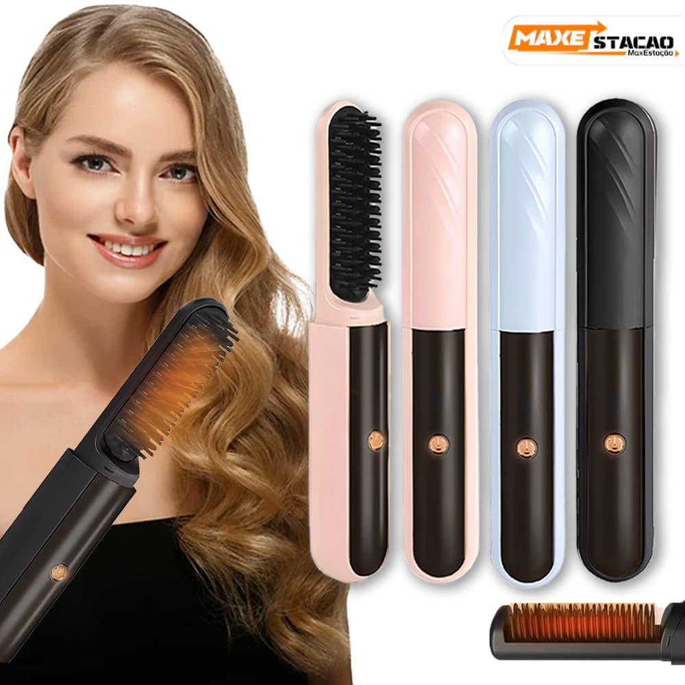 Pente retrátil sem fio, Mini permanente de cabelo portátil, pente de cuidados com os cabelos com revestimento cerâmico