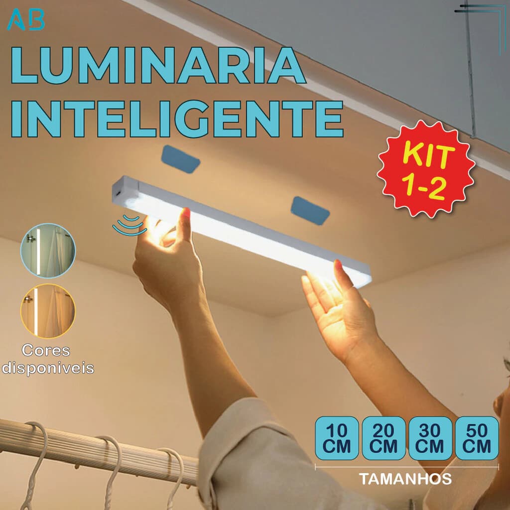 Smart Luminária Inteligente Ultra LED com sensor de movimento sem fio e Recarregável USB fino barra