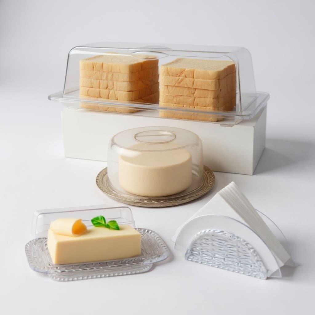 Mesa Posta Queijeira com Tampa Manteigueira Porta Pão Guardanapo Kit 4 peças