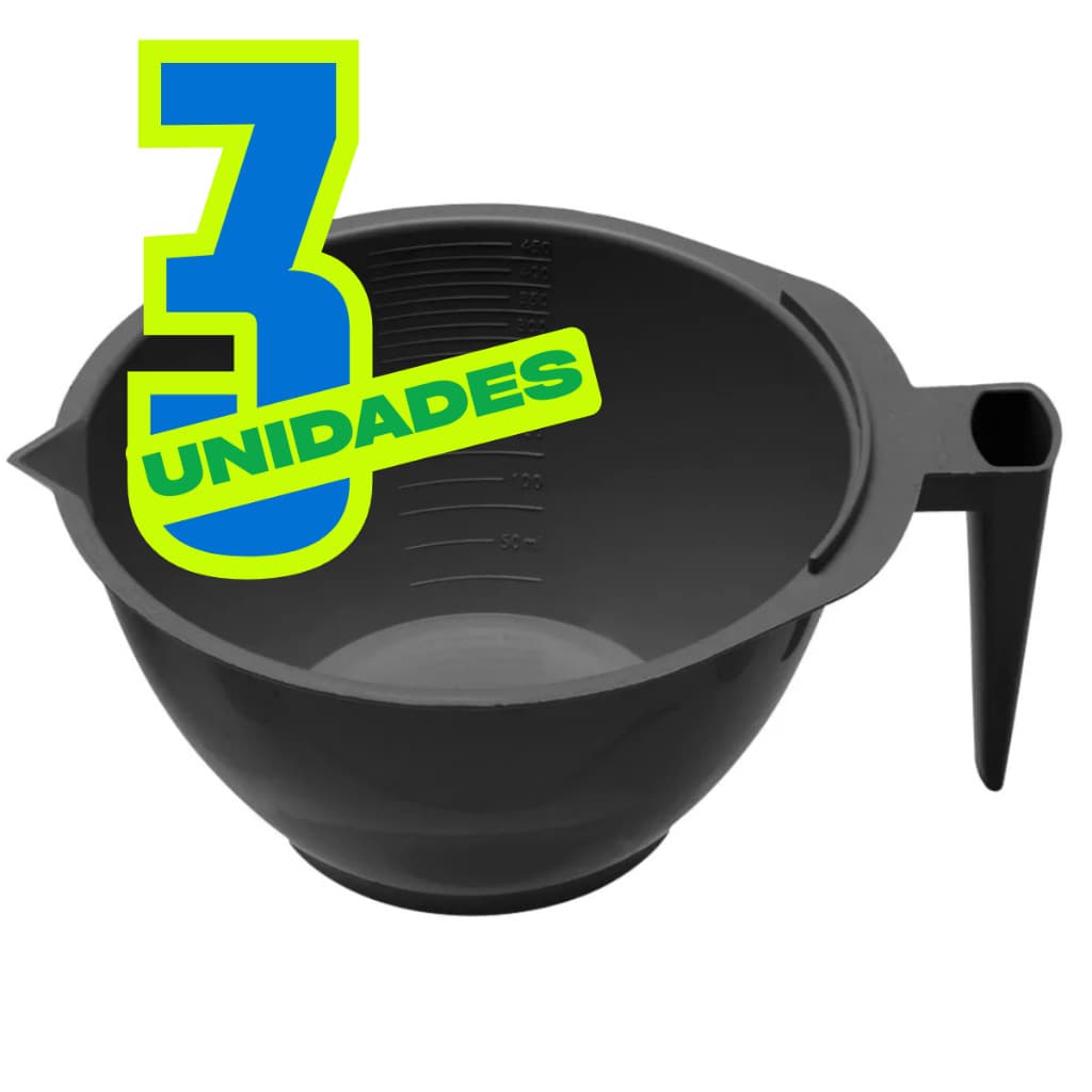 KIT 3 TIGELAS GRADUADA CUMBUCA CUBETA CANECA P/ TINTURA C/ SUPORTE PINCEL MULTIUSO PROFISSIONAL