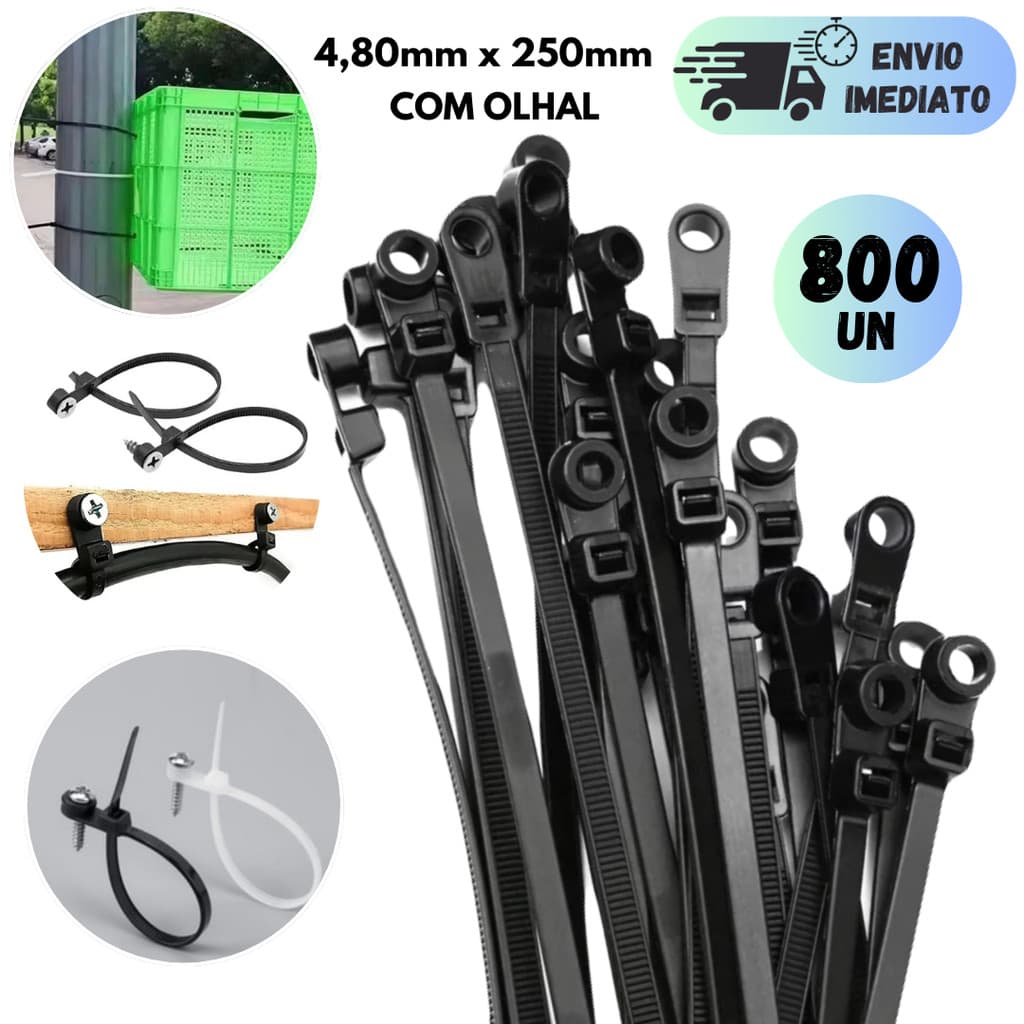 KIT 400 A 800 ENFORCA GATO MEDIDA 4,80MMX250MM ABRAÇADEIRA COM OLHAL OBRA EM NYLON CINTA PLÁSTICA